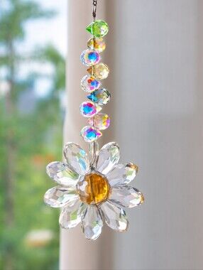 Crystal Daisy Flower Suncatcher Rainbow Prism Window Hanging Decor 5